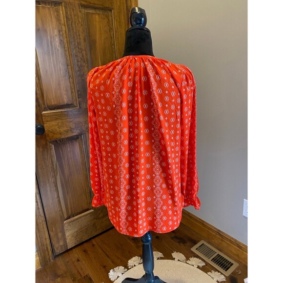 Womens Flowy Boho Size Medium Sheer Orange Long Sleeve Blouse - Picture 6 of 9